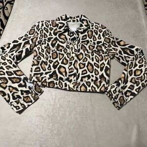 Avec Les Filles Animal Print Cropped Denim Jacket. Size XS. #8887